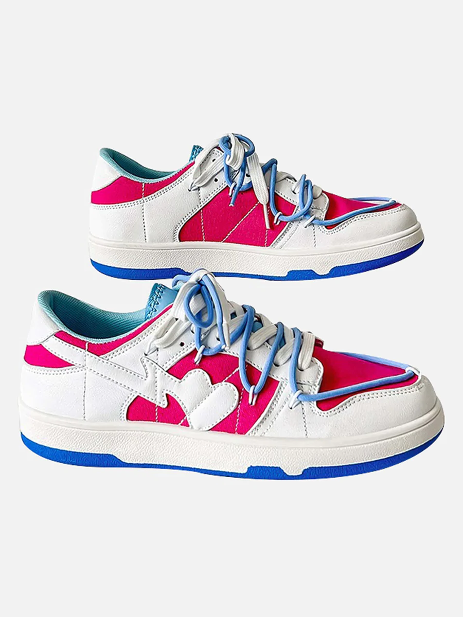 Low Top Leather Basketball Shoe in Electric Blue, and Pink Drip Locker UK