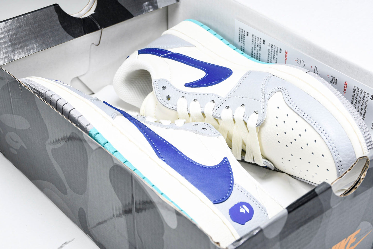 Travis Scott AJ1 Low x BAPE 'Blue Grey White' (Custom)
