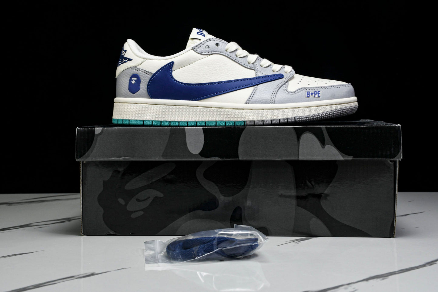 Travis Scott AJ1 Low x BAPE 'Blue Grey White' (Custom)