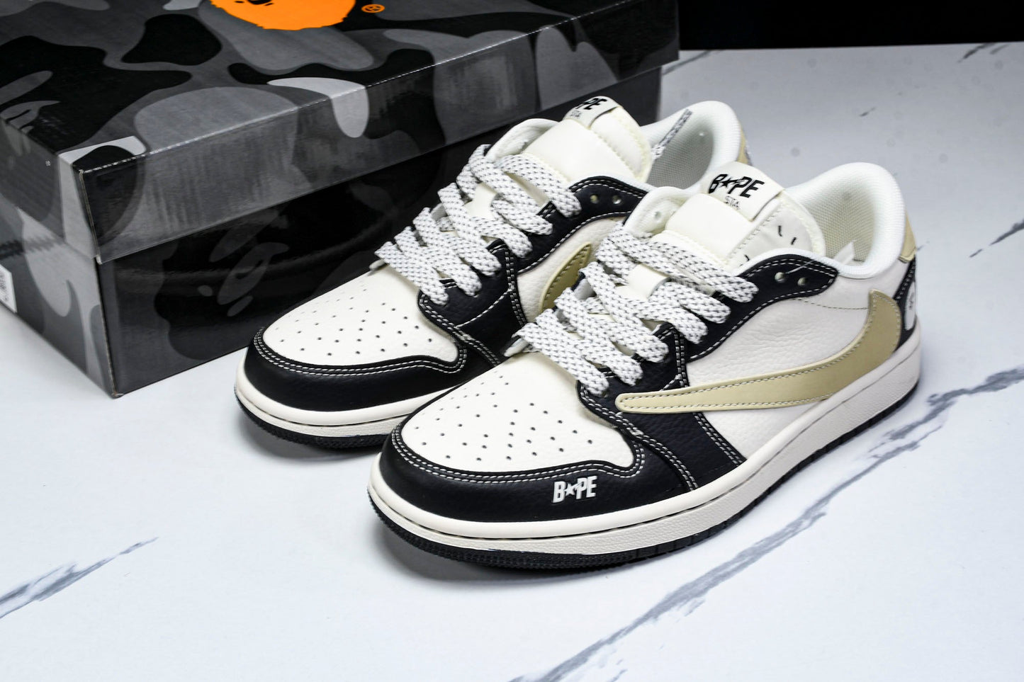 Travis Scott AJ1 Low x BAPE 'Beige Black White' (Custom)