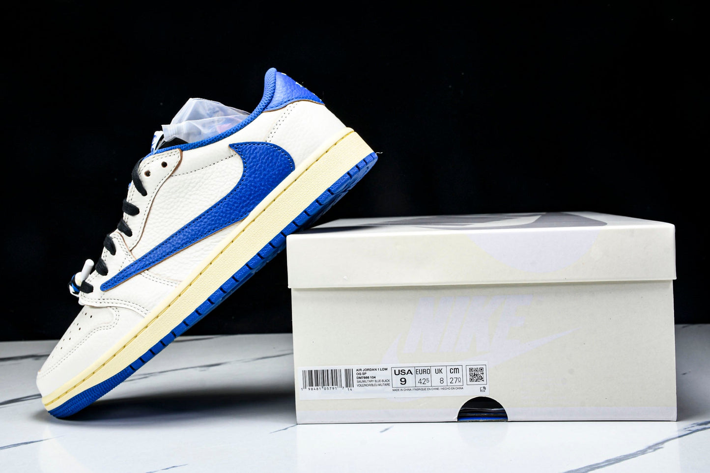 Travis Scott AJ1 Retro Low OG x Fragment ‘Sail Military Blue’