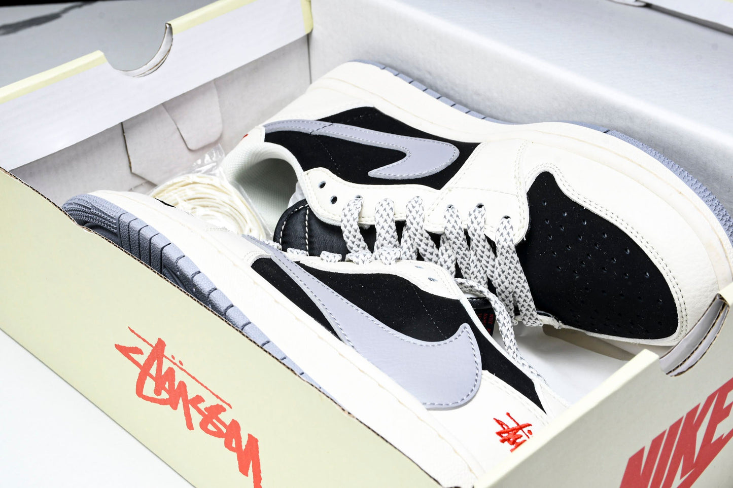 Travis Scott AJ1 Low x Stussy 'White Black Grey Red' (Custom)