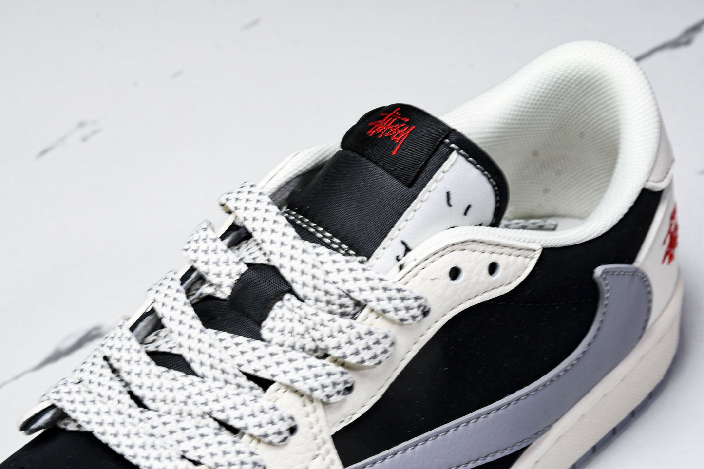 Travis Scott AJ1 Low x Stussy 'White Black Grey Red' (Custom)