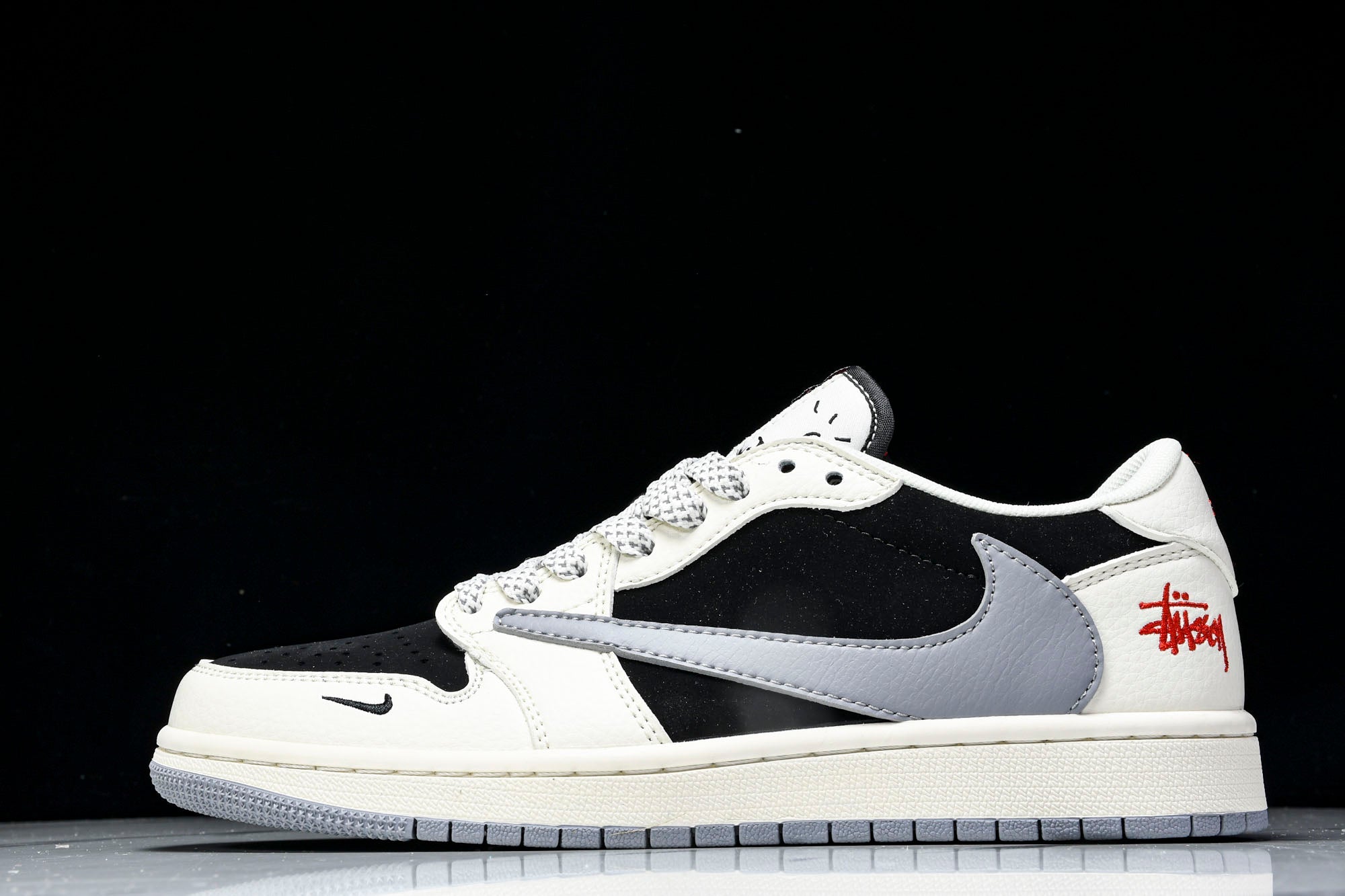 Travis Scott AJ1 Low x Stussy 'White Black Grey Red' (Custom)