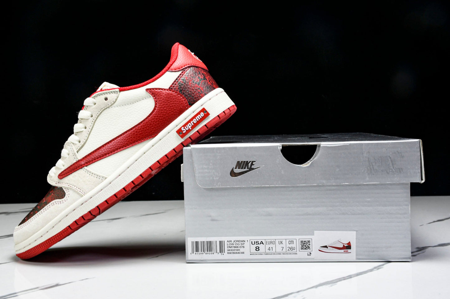 Travis Scott AJ1 Low x Year of The Snake x Supreme 'White Red' (Custom)