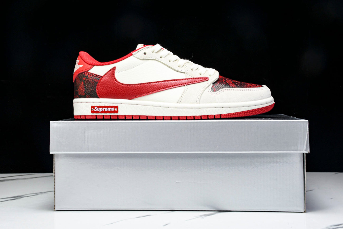 Travis Scott AJ1 Low x Year of The Snake x Supreme 'White Red' (Custom)
