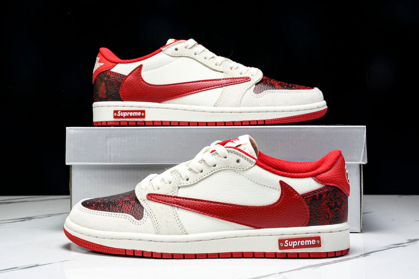 Travis Scott AJ1 Low x Year of The Snake x Supreme 'White Red' (Custom)
