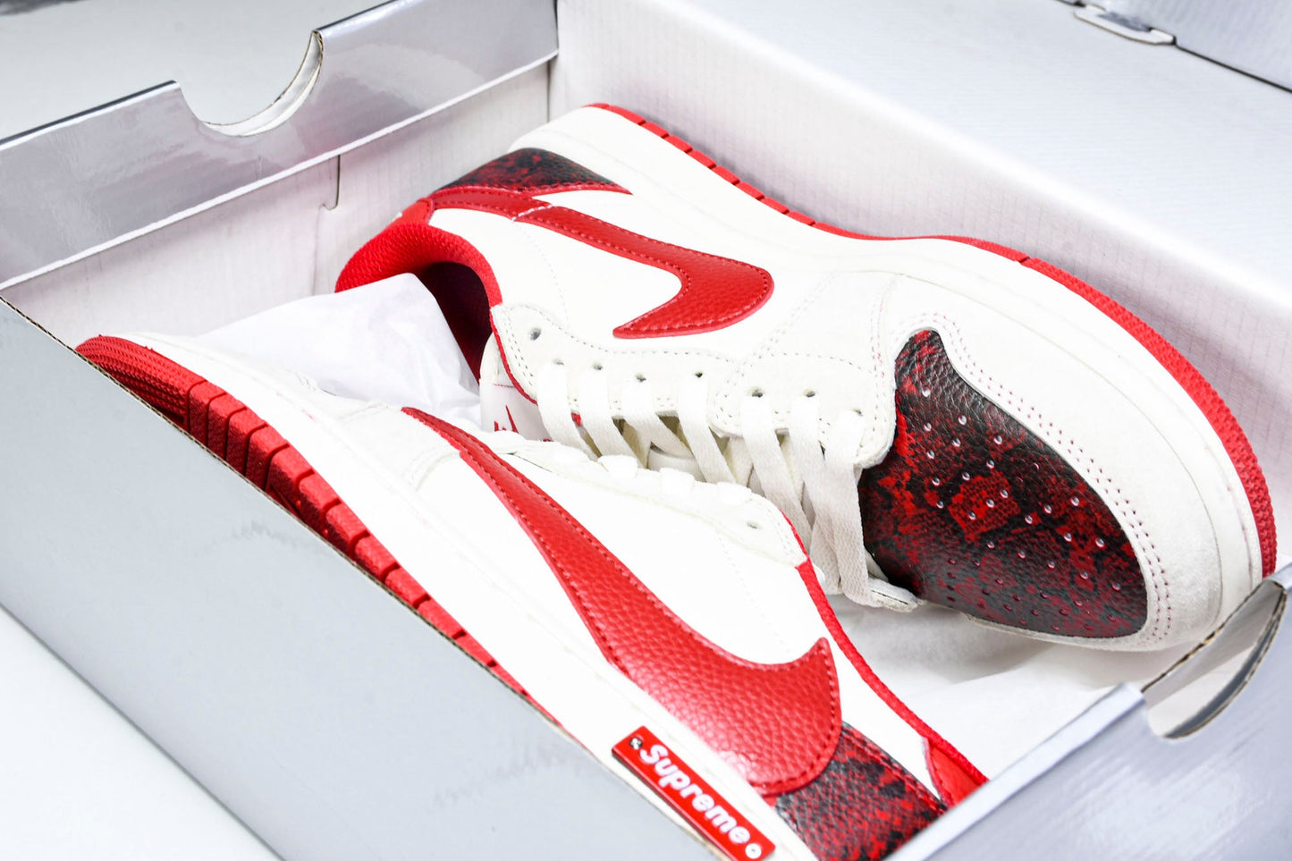 Travis Scott AJ1 Low x Year of The Snake x Supreme 'White Red' (Custom)