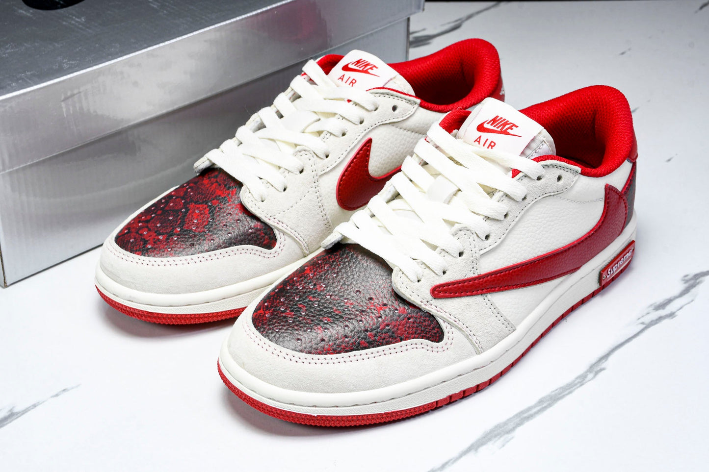 Travis Scott AJ1 Low x Year of The Snake x Supreme 'White Red' (Custom)