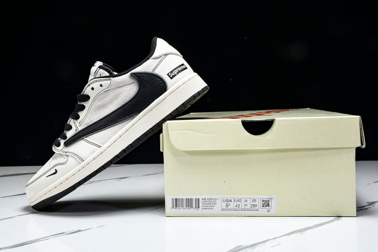 Travis Scott AJ1 Low x Supreme 'White Black' (Custom)