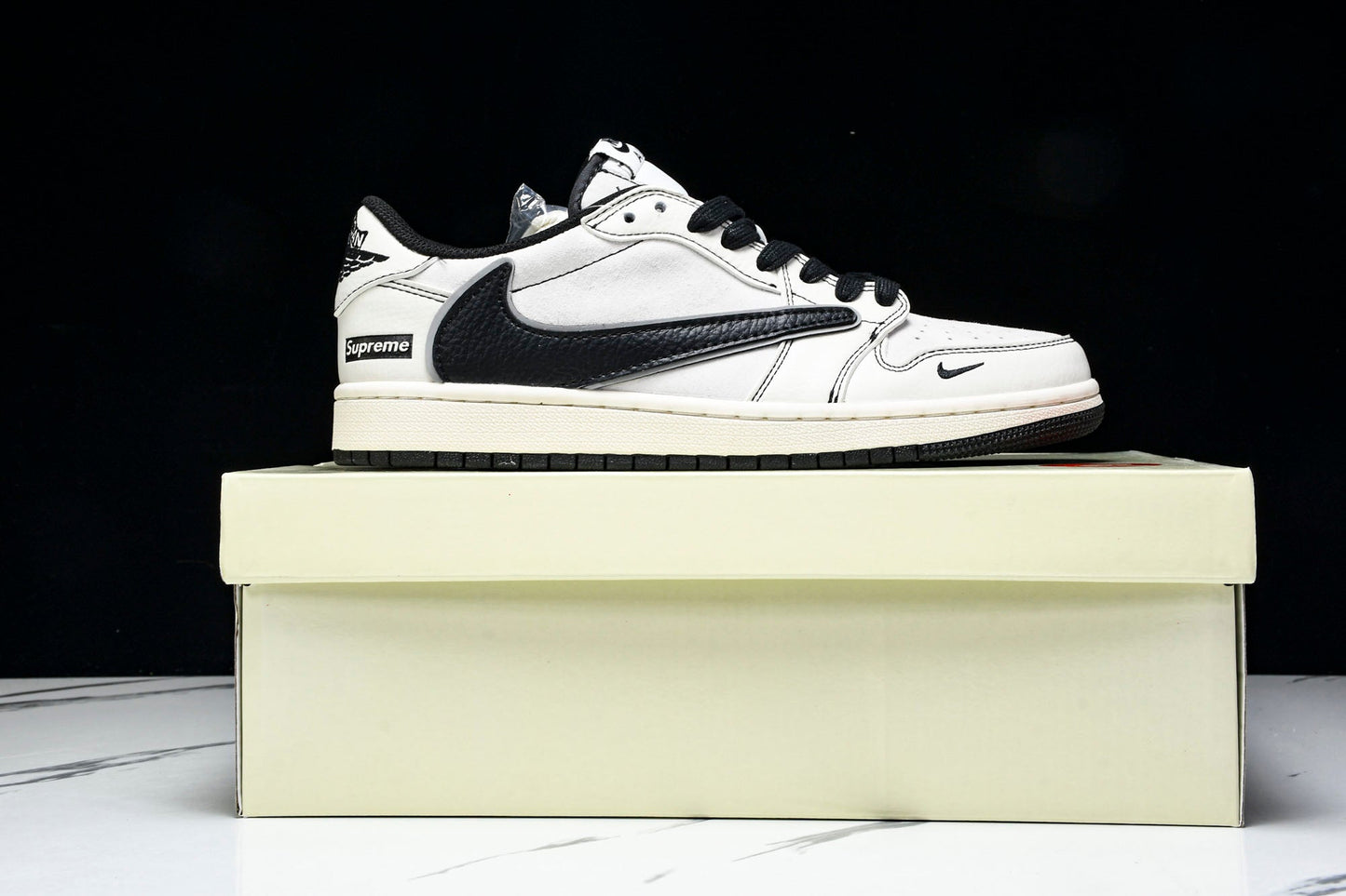 Travis Scott AJ1 Low x Supreme 'White Black' (Custom)