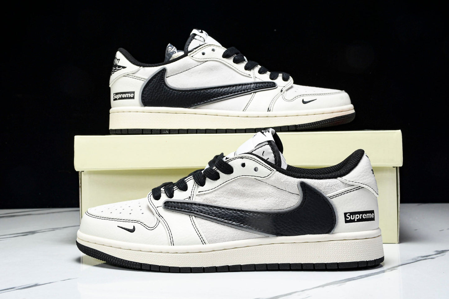Travis Scott AJ1 Low x Supreme 'White Black' (Custom)