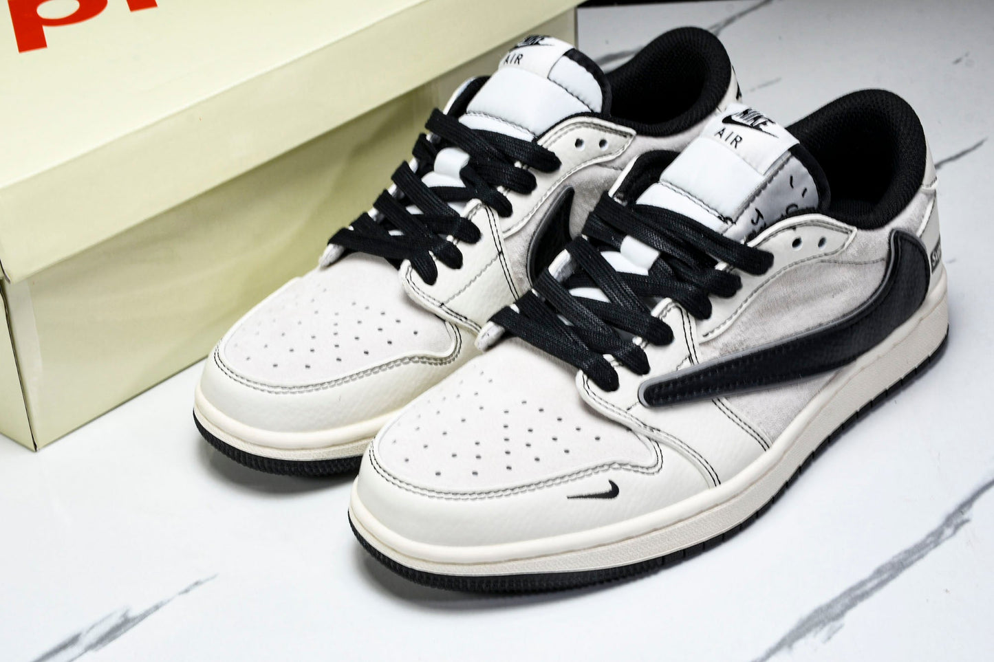 Travis Scott AJ1 Low x Supreme 'White Black' (Custom)