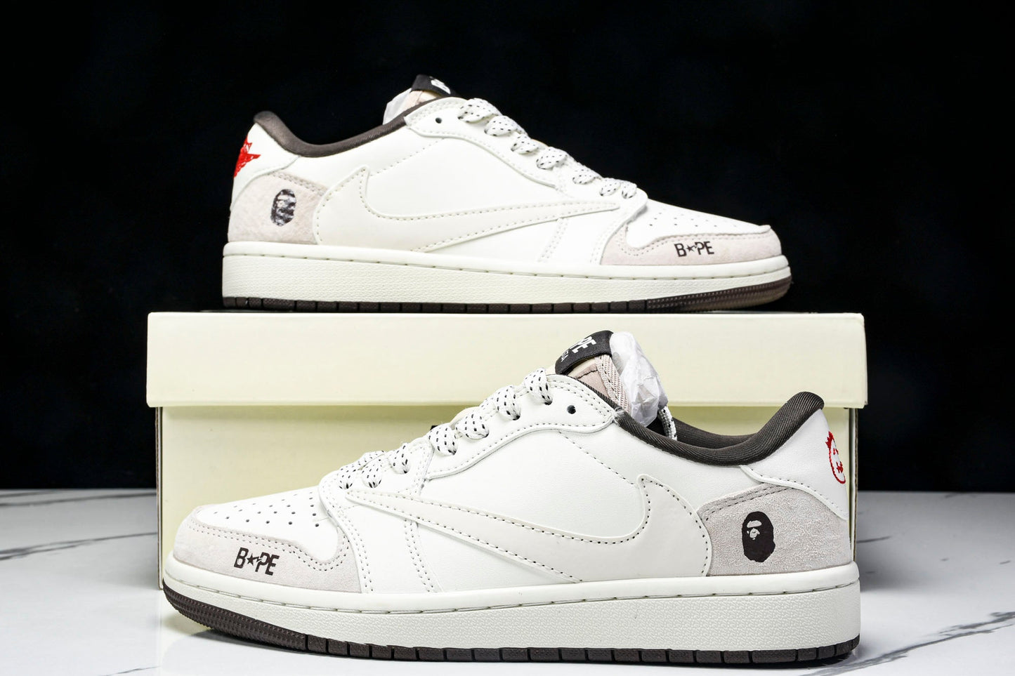 Travis Scott AJ1 Low x BAPE 'White Grey' (Custom)