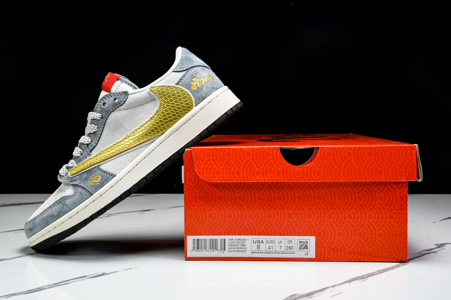Travis Scott AJ1 Low x Year of The Snake 'Gold Grey' (Custom) - UK 6.5 / US 7.5 / EU 40.5