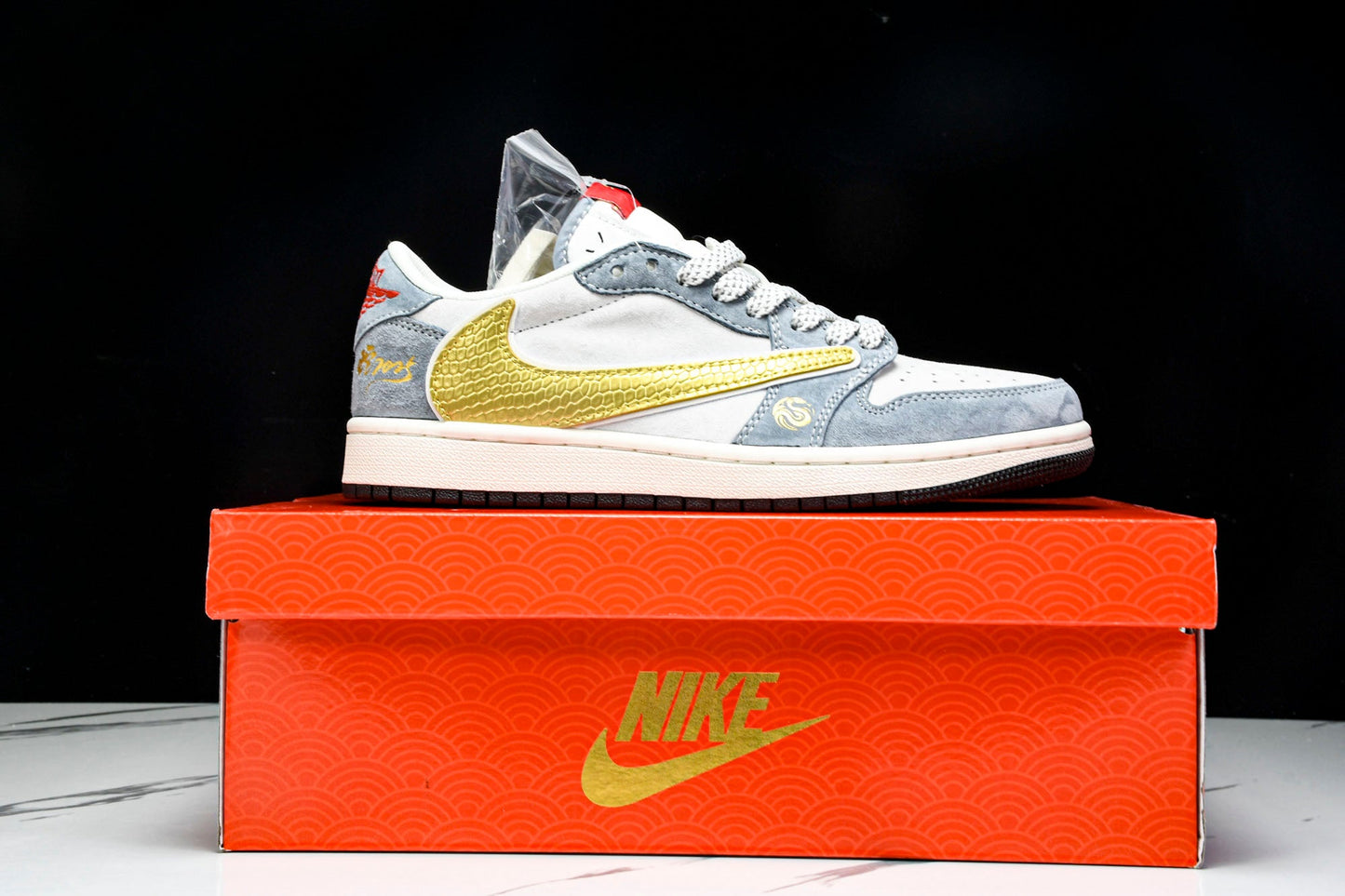 Travis Scott AJ1 Low x Year of The Snake 'Gold Grey' (Custom) - UK 6.5 / US 7.5 / EU 40.5