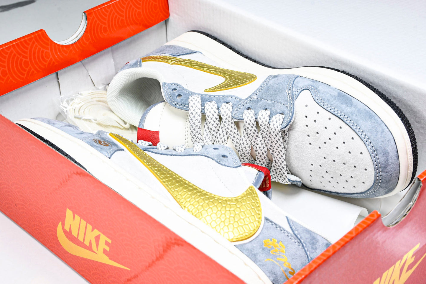 Travis Scott AJ1 Low x Year of The Snake 'Gold Grey' (Custom) - UK 6.5 / US 7.5 / EU 40.5