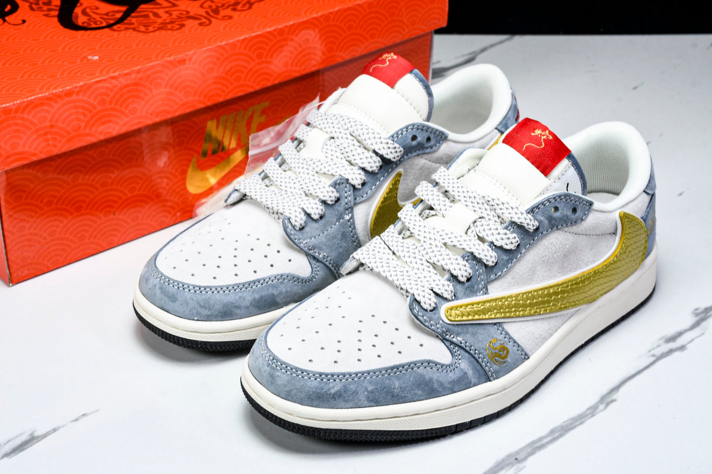 Travis Scott AJ1 Low x Year of The Snake 'Gold Grey' (Custom) - UK 6.5 / US 7.5 / EU 40.5