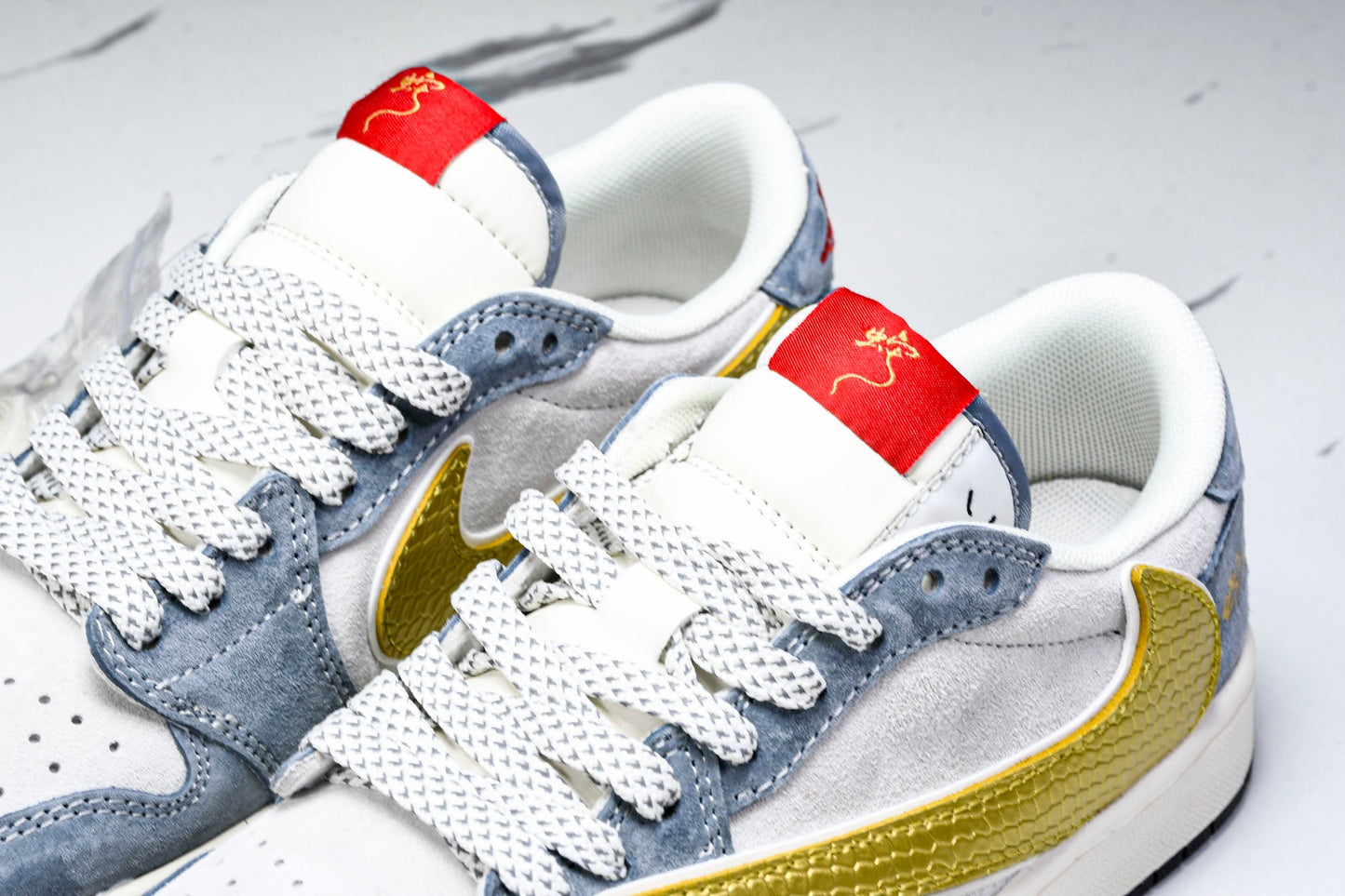Travis Scott AJ1 Low x Year of The Snake 'Gold Grey' (Custom) - UK 6.5 / US 7.5 / EU 40.5