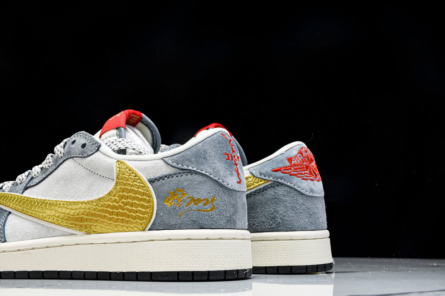 Travis Scott AJ1 Low x Year of The Snake 'Gold Grey' (Custom) - UK 6.5 / US 7.5 / EU 40.5