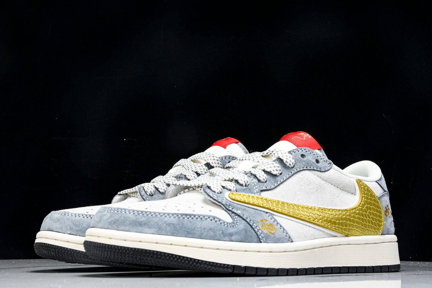 Travis Scott AJ1 Low x Year of The Snake 'Gold Grey' (Custom) - UK 6.5 / US 7.5 / EU 40.5
