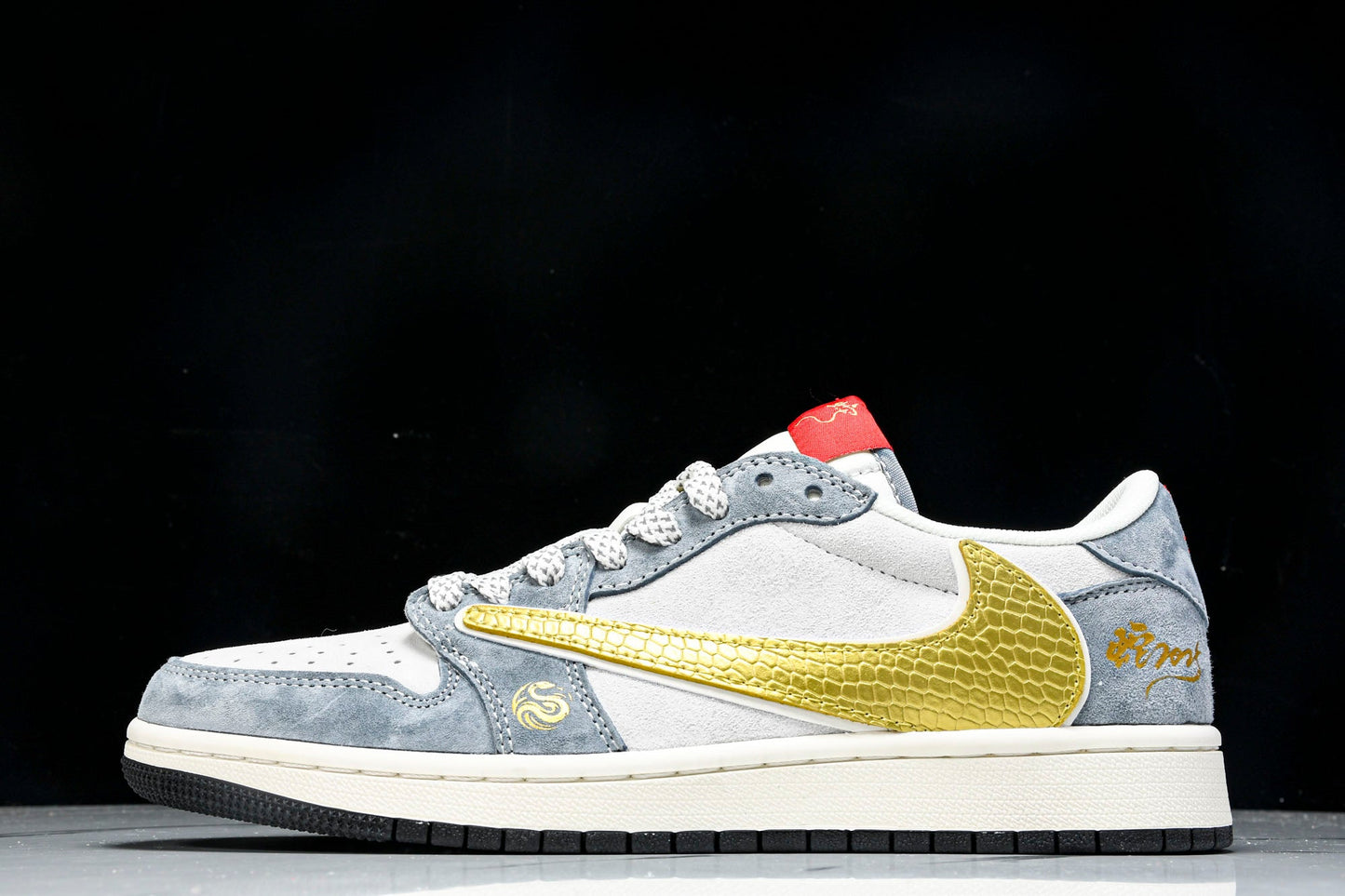 Travis Scott AJ1 Low x Year of The Snake 'Gold Grey' (Custom) - UK 6.5 / US 7.5 / EU 40.5