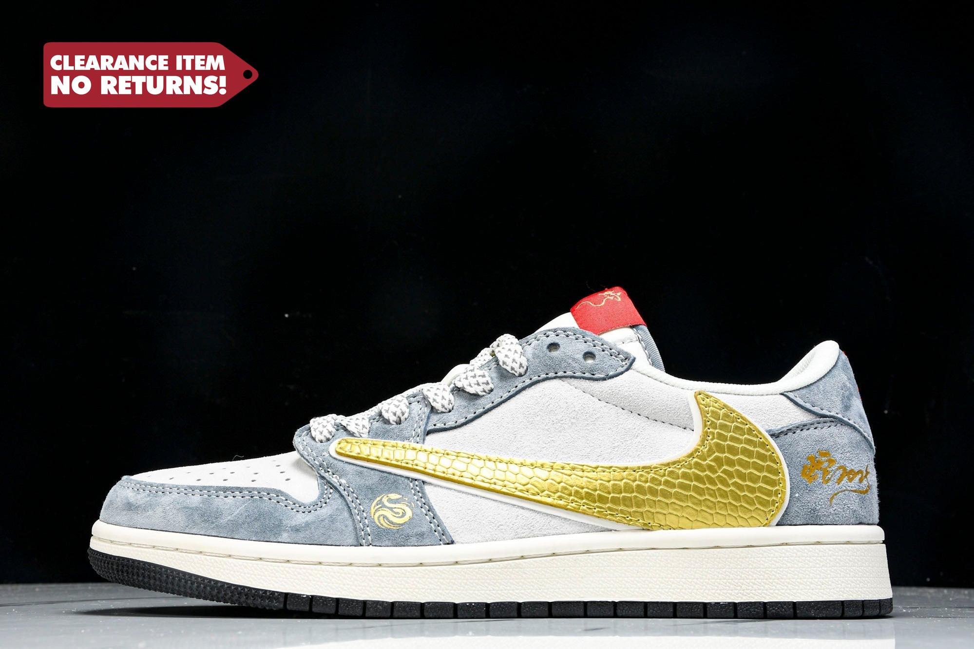 Travis Scott AJ1 Low x Year of The Snake 'Gold Grey' (Custom) - UK 6.5 / US 7.5 / EU 40.5
