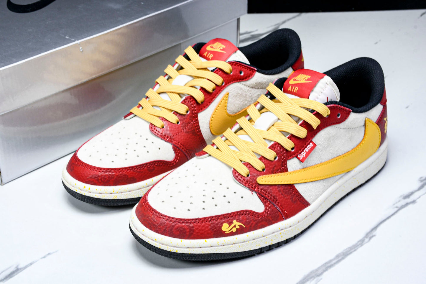 Travis Scott AJ1 Low x Year of The Snake x Supreme 'Red Yellow' (Custom)