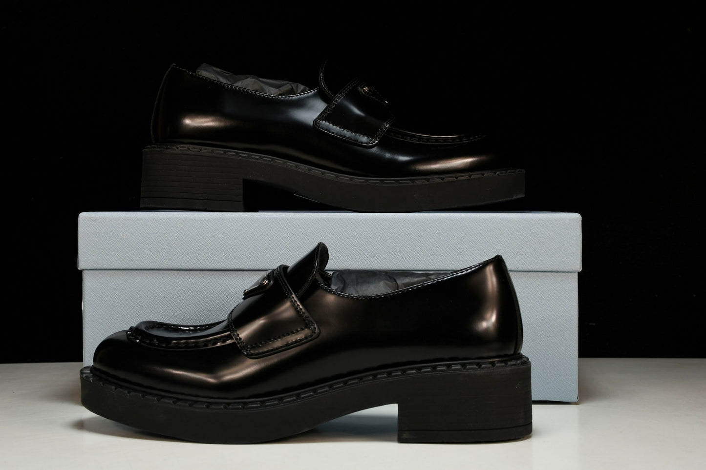 Prada Chocolate Patent Loafers 'Black' - UK 8 / US 9  / EU 42