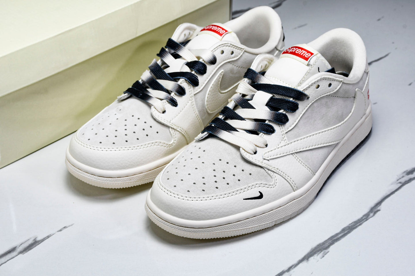 Travis Scott AJ1 Low x Supreme 'White Black Sole' (Custom)