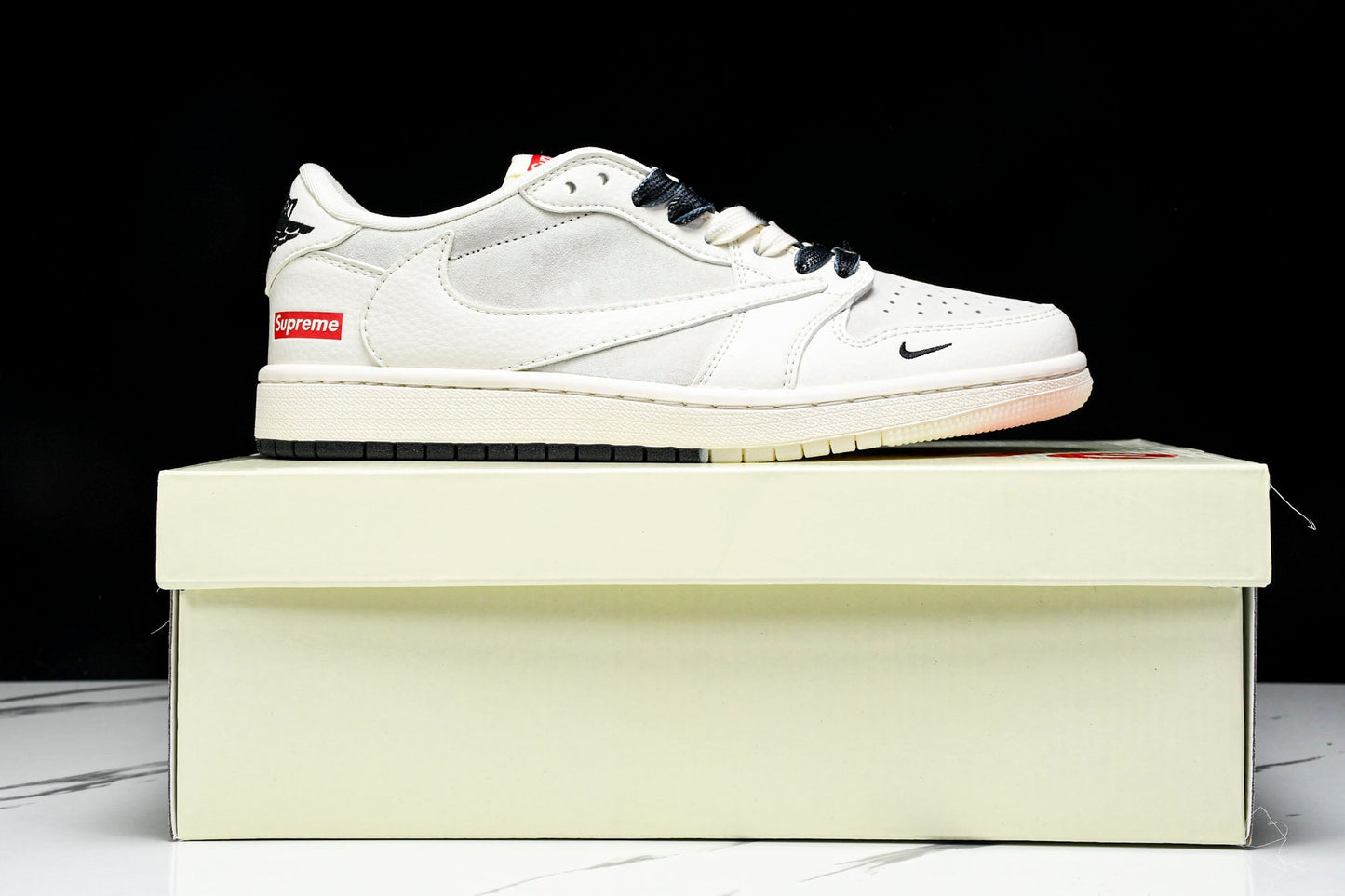 Travis Scott AJ1 Low x Supreme 'White Black Sole' (Custom)