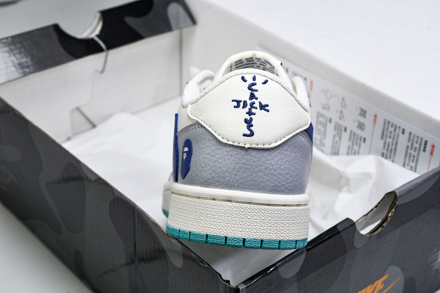 Travis Scott AJ1 Low x BAPE 'Blue Grey White' (Custom)