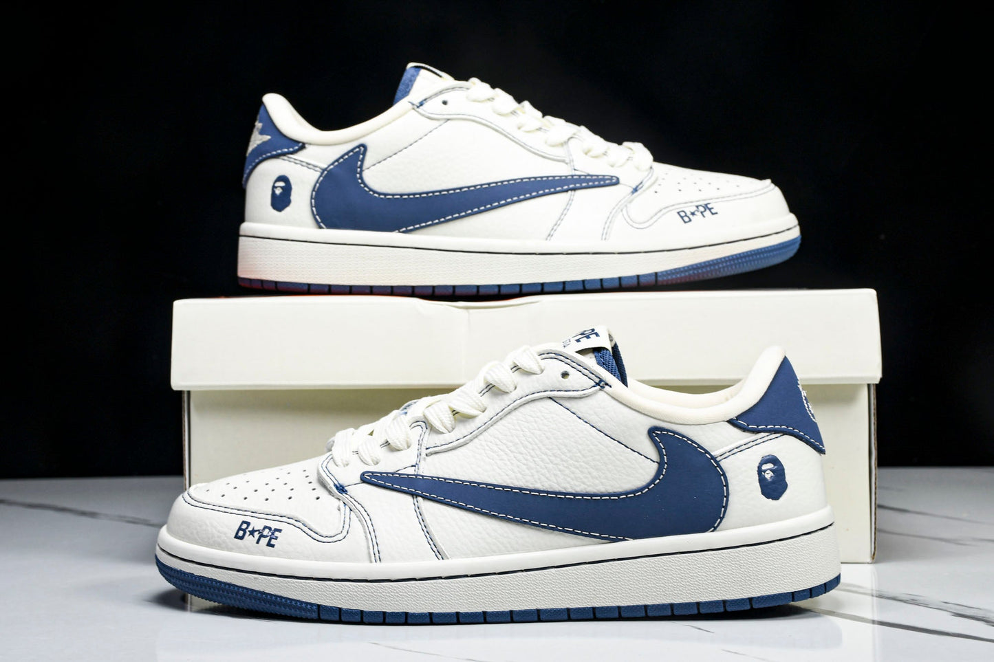 Travis Scott AJ1 Low x BAPE 'White Blue' (Custom)