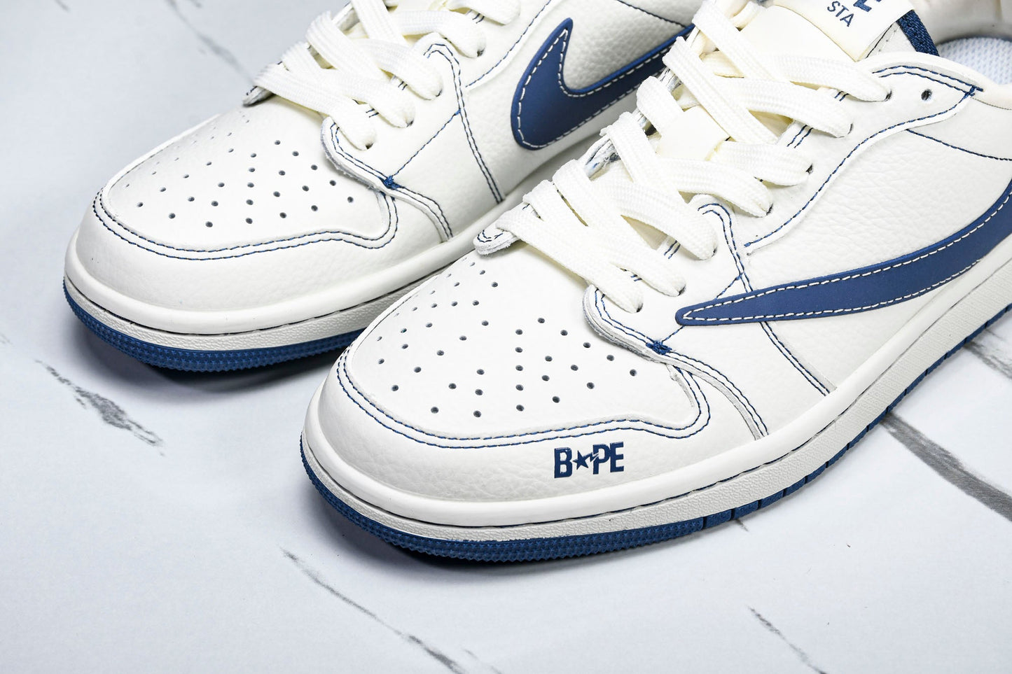Travis Scott AJ1 Low x BAPE 'White Blue' (Custom)