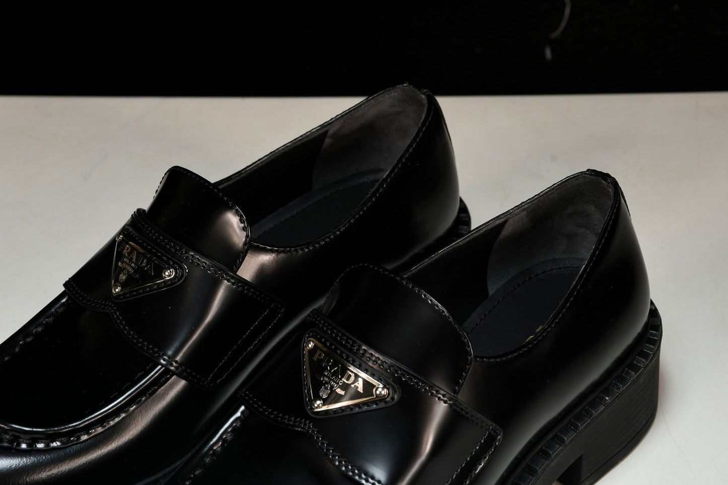 Prada Chocolate Patent Loafers 'Black' - UK 8 / US 9  / EU 42