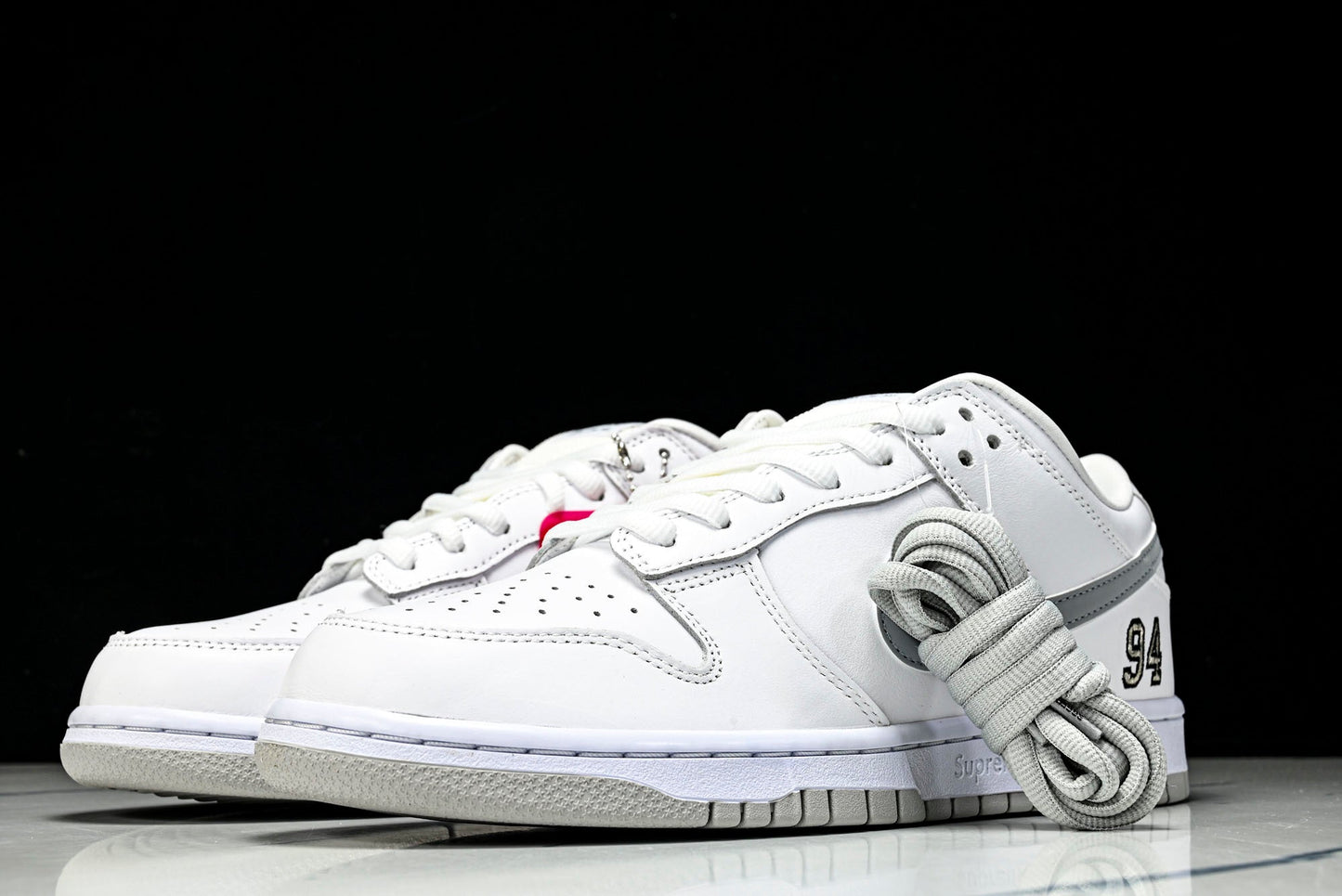 SB Dnk Low x Supreme 94 White Metallic Silver