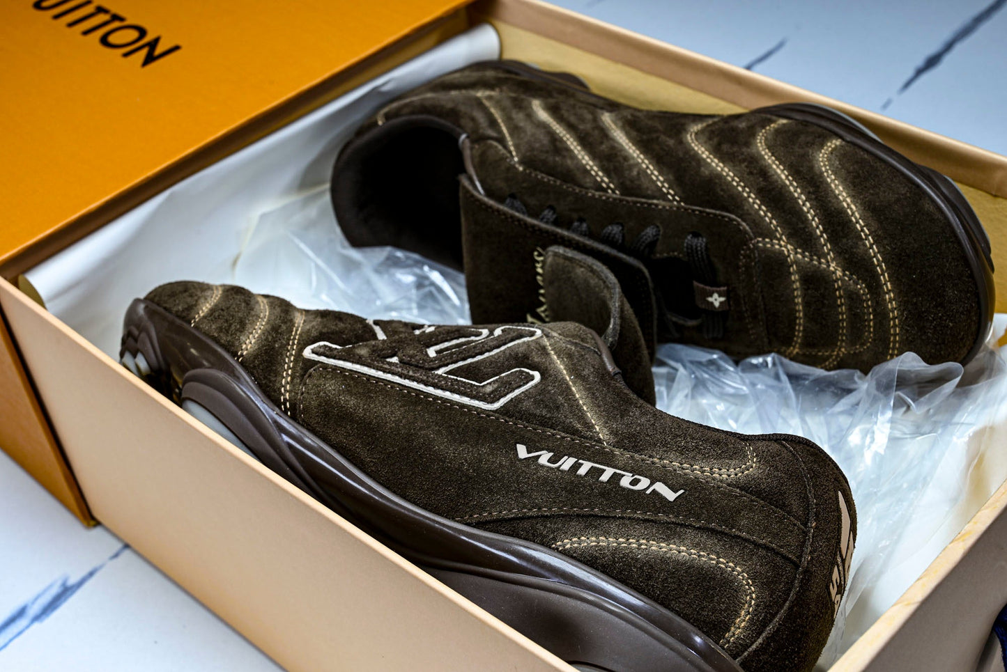 Louis Vuittоп Footprint Football Sneaker 'Brown Suede'