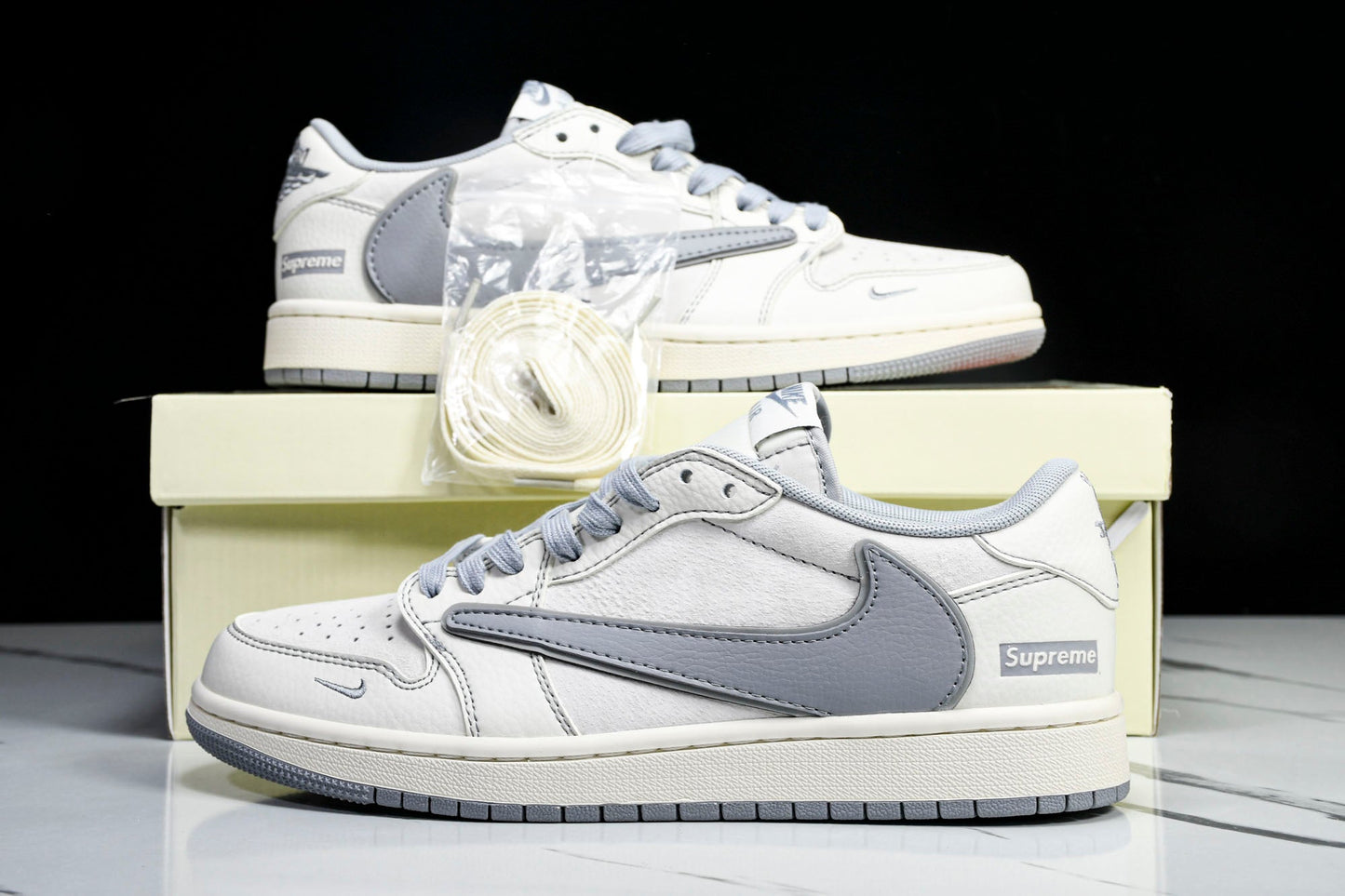 Travis Scott AJ1 Low x Supreme 'White Grey 2.0' (Custom)