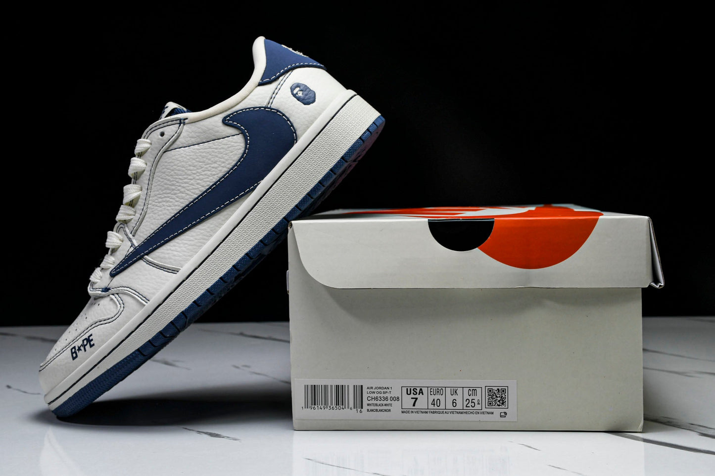 Travis Scott AJ1 Low x BAPE 'White Blue' (Custom)