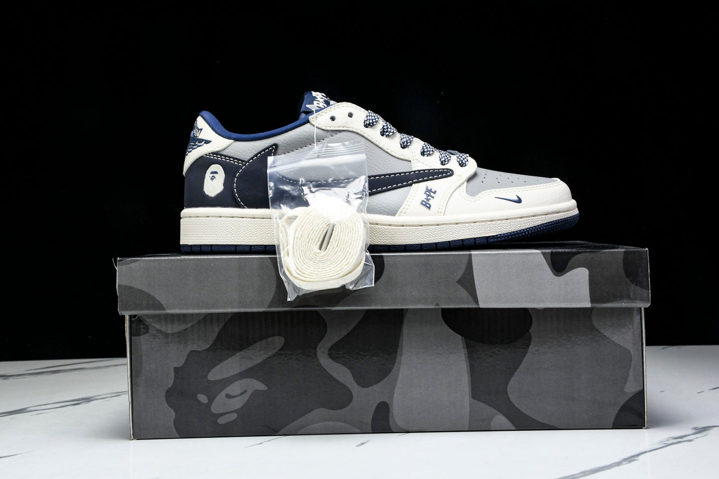 Travis Scott AJ1 Low x BAPE 'Grey Navy' (Custom)