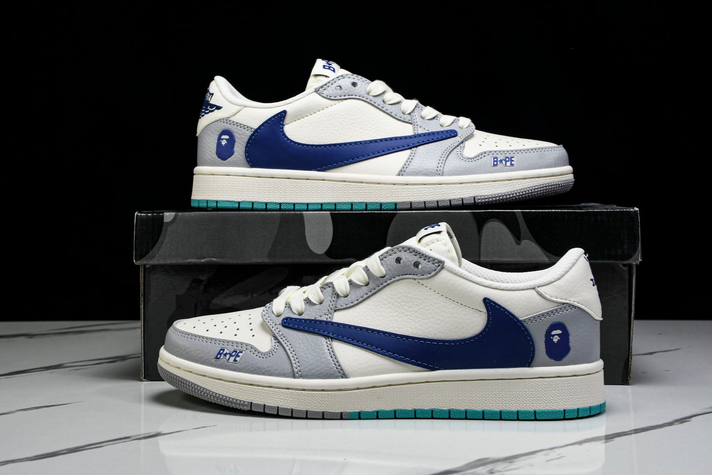 Travis Scott AJ1 Low x BAPE 'Blue Grey White' (Custom)