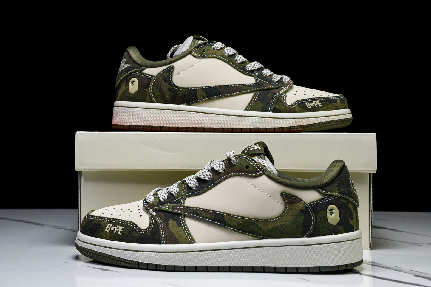 Travis Scott AJ1 Low x BAPE 'Camo' (Custom) - UK 7.5 / US 8.5 / EU 42