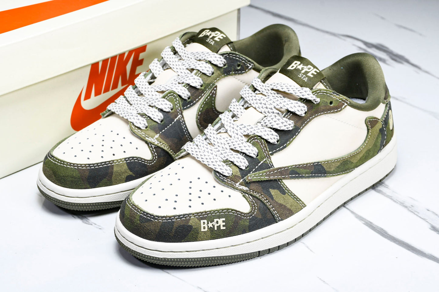 Travis Scott AJ1 Low x BAPE 'Camo' (Custom) - UK 7.5 / US 8.5 / EU 42