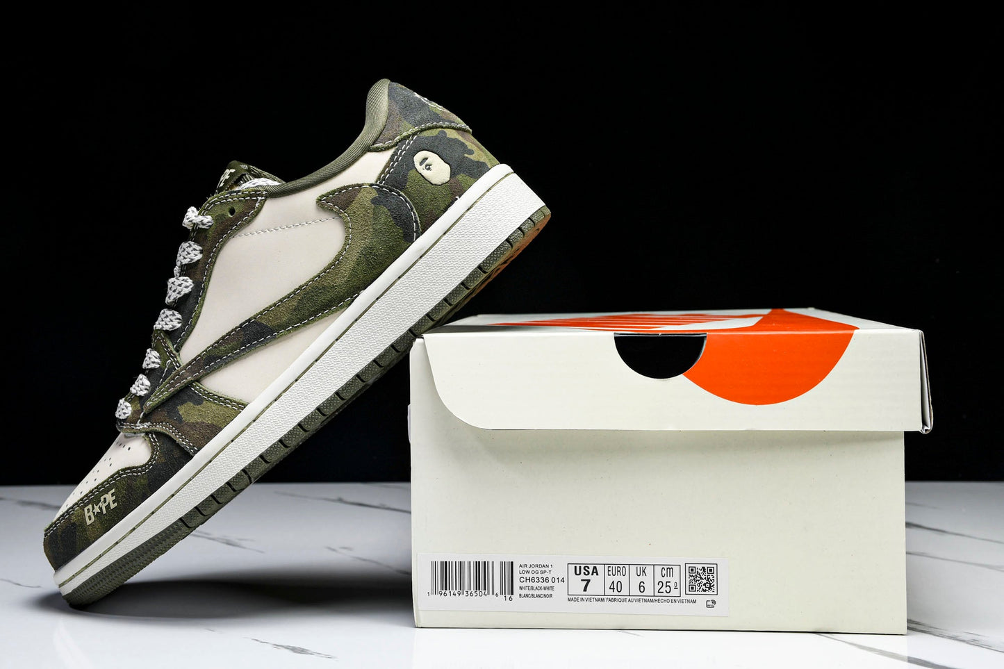 Travis Scott AJ1 Low x BAPE 'Camo' (Custom) - UK 7.5 / US 8.5 / EU 42