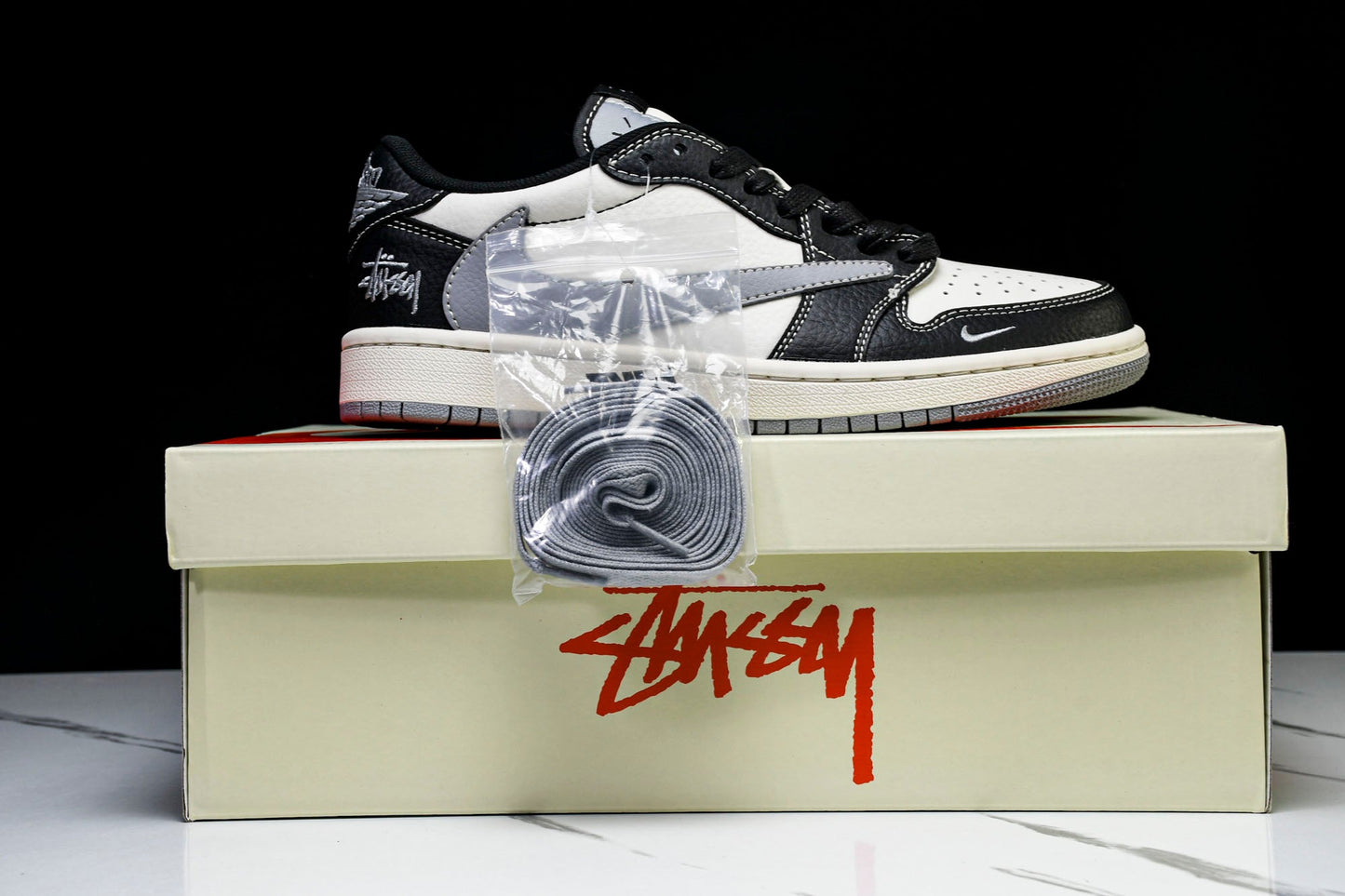 Travis Scott AJ1 Low x Stussy 'Black White Grey' (Custom)