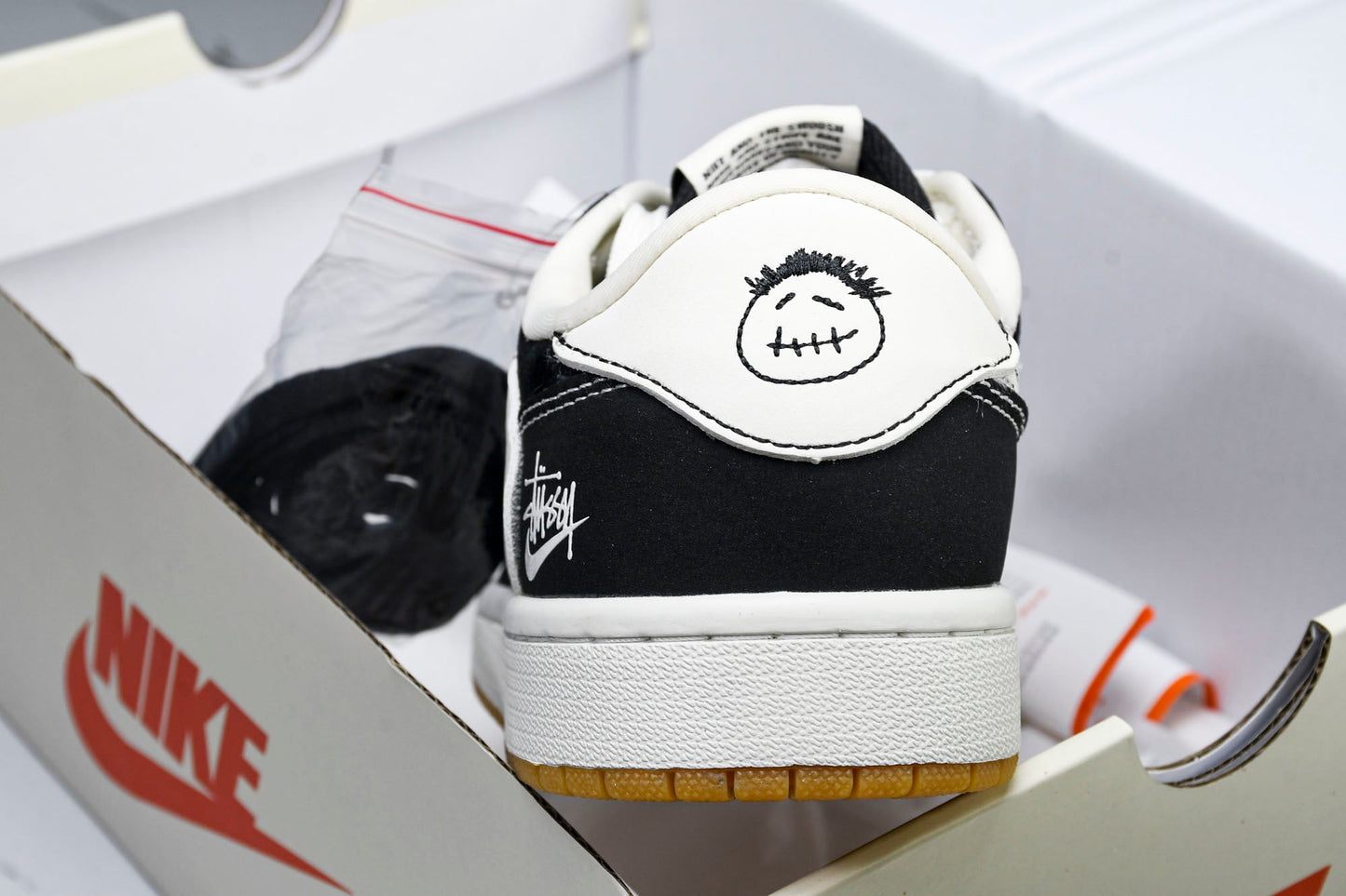 Travis Scott AJ1 Low x Stussy 'Black White Gum' (Custom) - UK 7.5 / US 8.5 / EU 42