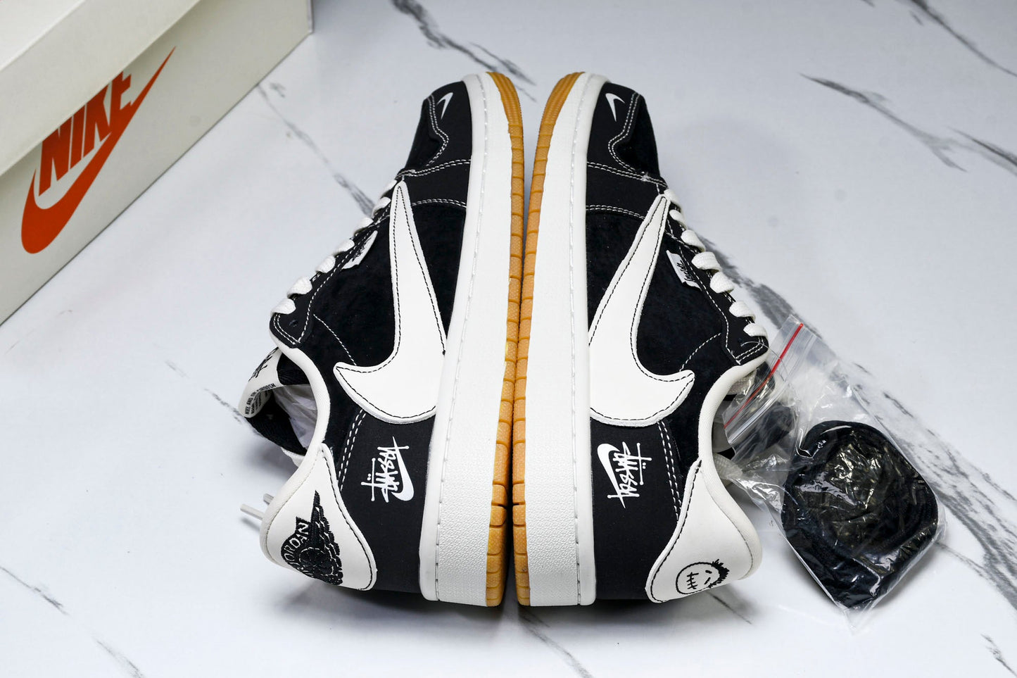 Travis Scott AJ1 Low x Stussy 'Black White Gum' (Custom) - UK 7.5 / US 8.5 / EU 42