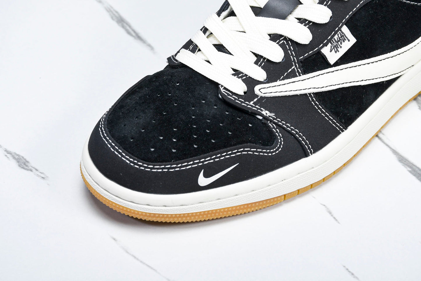 Travis Scott AJ1 Low x Stussy 'Black White Gum' (Custom) - UK 7.5 / US 8.5 / EU 42