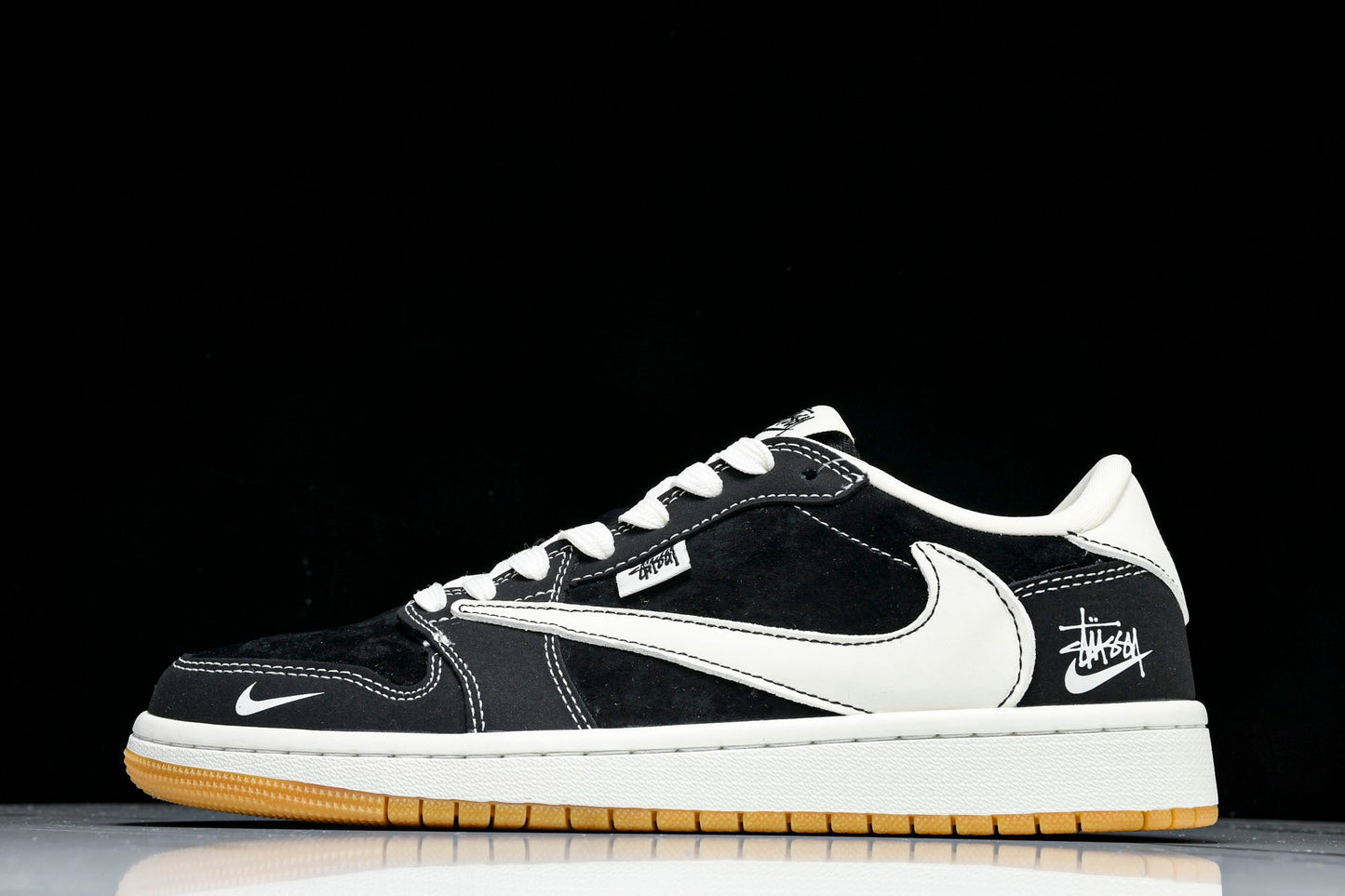 Travis Scott AJ1 Low x Stussy 'Black White Gum' (Custom) - UK 7.5 / US 8.5 / EU 42