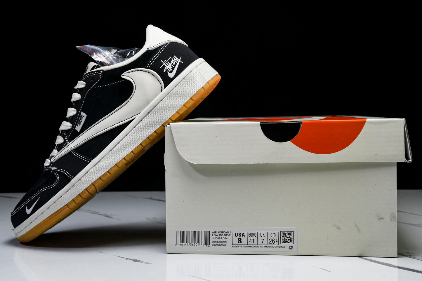 Travis Scott AJ1 Low x Stussy 'Black White Gum' (Custom) - UK 7.5 / US 8.5 / EU 42